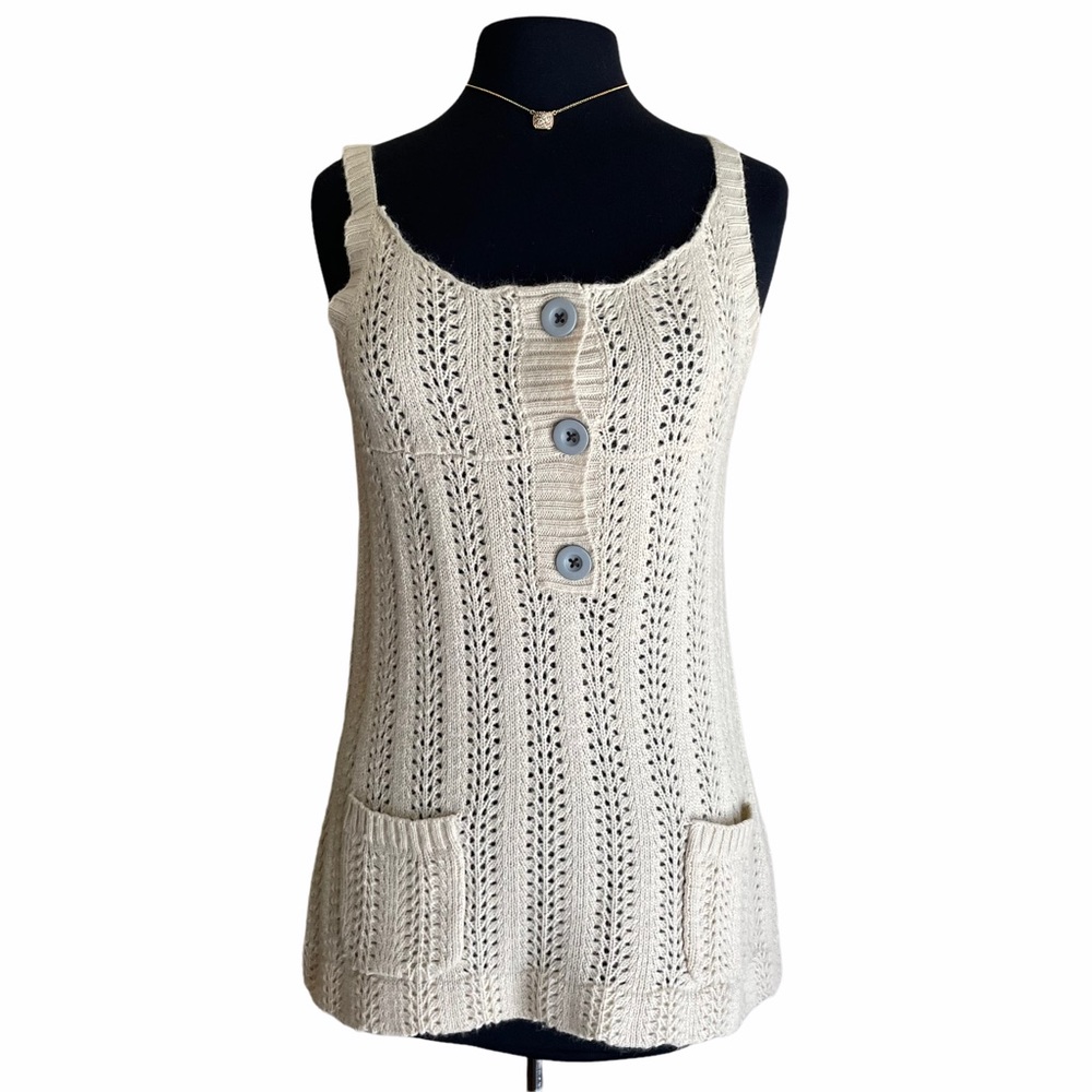 Matilda Jane Beige Knit Sleeveless Top with Buttons